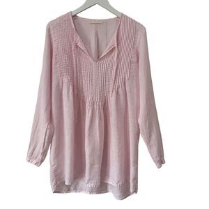 CP Shades Linen Tunic Top XS Pink Pintuck Preppy Pleated Keyhole Beachy Lux EUC
